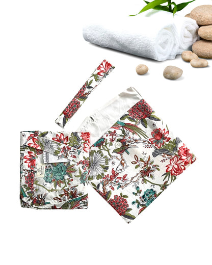 Cotton Bird Printed White Kimono Kaftan Bathrobe