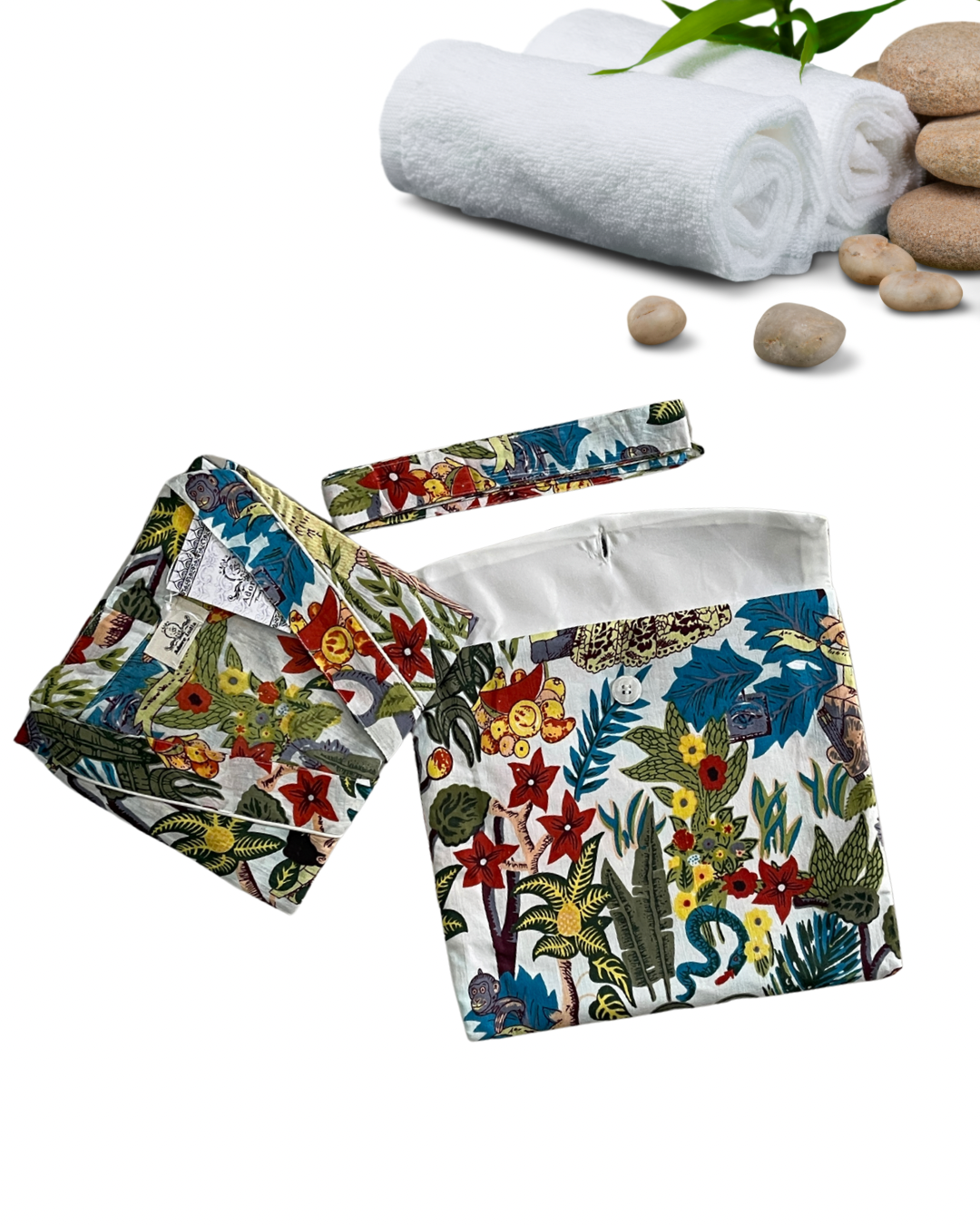 Cotton Printed White Kahlo Kimono Kaftan Bathrobe