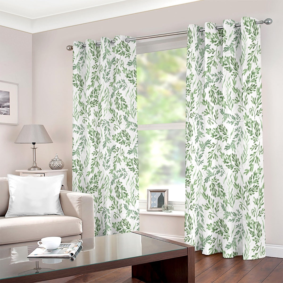 Wild leaf Pattern Green Bohemian Style Eyelet Curtain - Adore India   