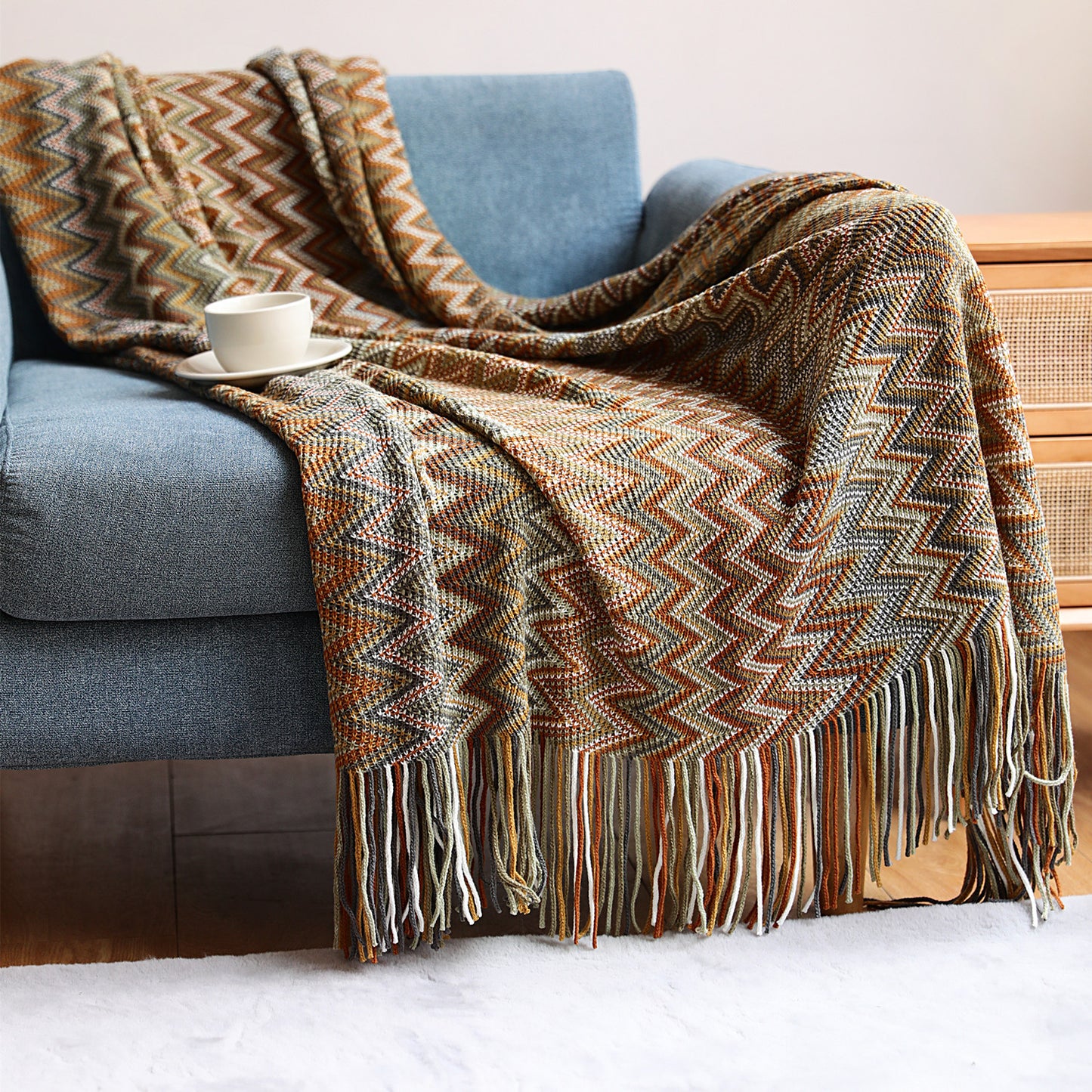Bohemian Geometrical Zigzag Knitted Blanket Throw - Adore India   