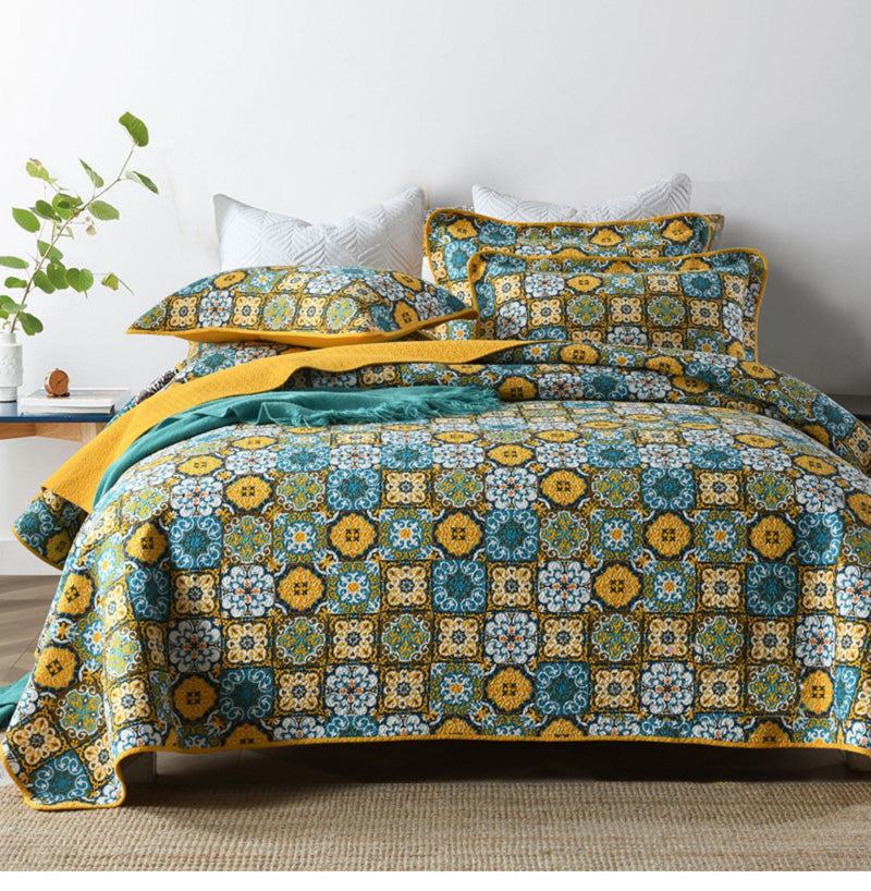 Bohemian Mosaic Cotton 3 Piece Bedspread Embroidery Bedding Set - Adore India   