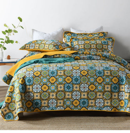 Bohemian Mosaic Cotton 3 Piece Bedspread Embroidery Bedding Set - Adore India   