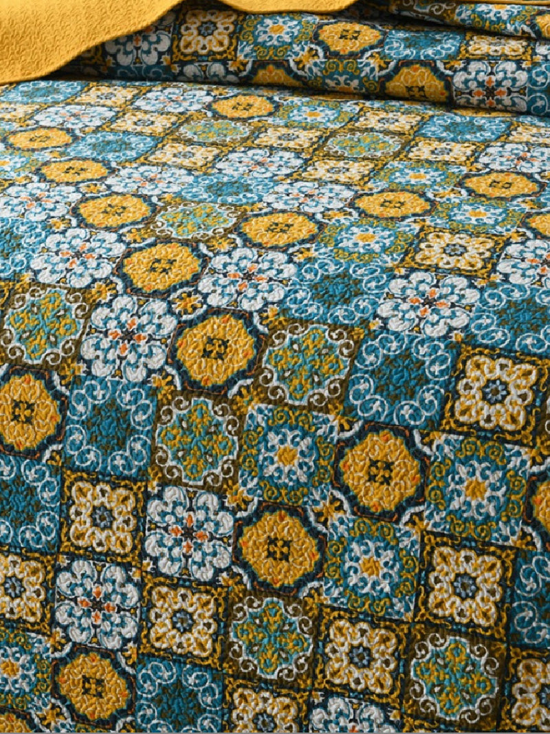 Bohemian Mosaic Cotton 3 Piece Bedspread Embroidery Bedding Set - Adore India   