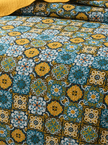 Bohemian Mosaic Cotton 3 Piece Bedspread Embroidery Bedding Set - Adore India   