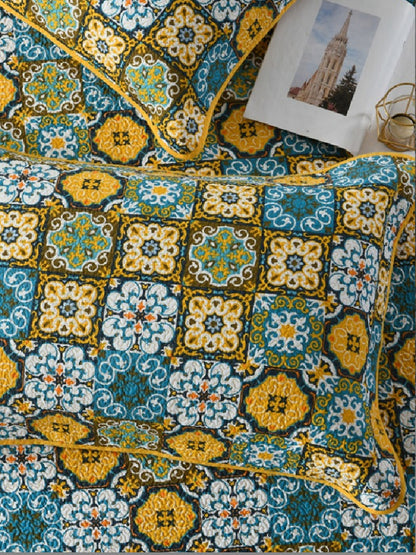 Bohemian Mosaic Cotton 3 Piece Bedspread Embroidery Bedding Set - Adore India   