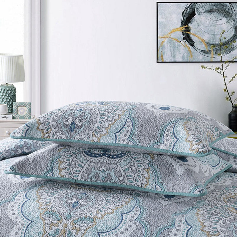 Bohemian Royal Beige Mint Cotton 3 Piece Bedspread Embroidery Bedding Set - Adore India   