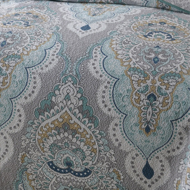Bohemian Royal Beige Mint Cotton 3 Piece Bedspread Embroidery Bedding Set - Adore India   