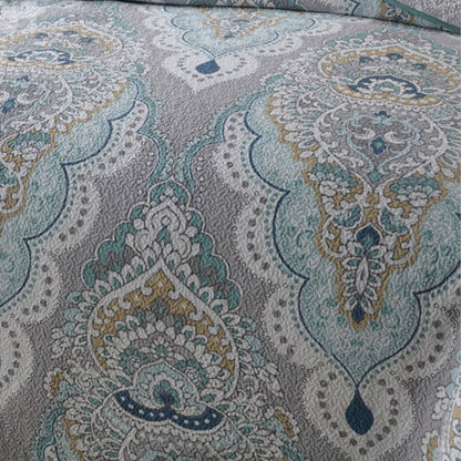 Bohemian Royal Beige Mint Cotton 3 Piece Bedspread Embroidery Bedding Set - Adore India   