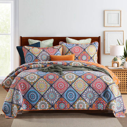 Bohemian Mandala Chakra Cotton 3 Piece Bedspread Embroidery Bedding Set - Adore India   