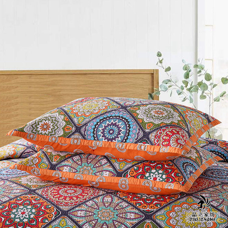 Bohemian Mandala Chakra Cotton 3 Piece Bedspread Embroidery Bedding Set - Adore India   