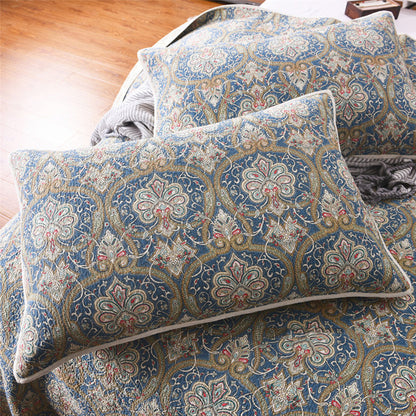 Bohemian Royal Blue Cotton 3 Piece Bedspread Embroidery Bedding Set - Adore India   