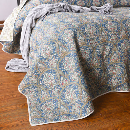 Bohemian Royal Blue Cotton 3 Piece Bedspread Embroidery Bedding Set - Adore India   
