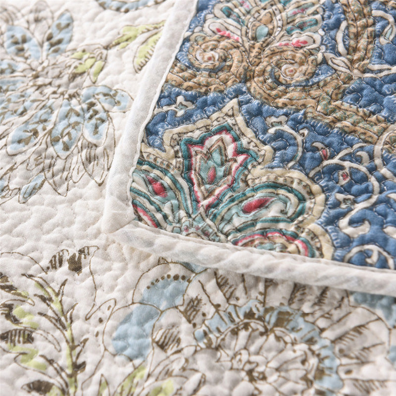 Bohemian Royal Blue Cotton 3 Piece Bedspread Embroidery Bedding Set - Adore India   