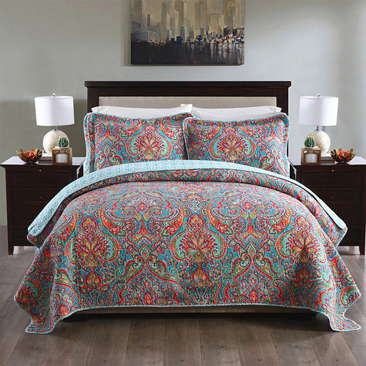 Bohemian Royal Multi Colour Cotton 3 Piece Bedspread Bedding Set - Adore India   