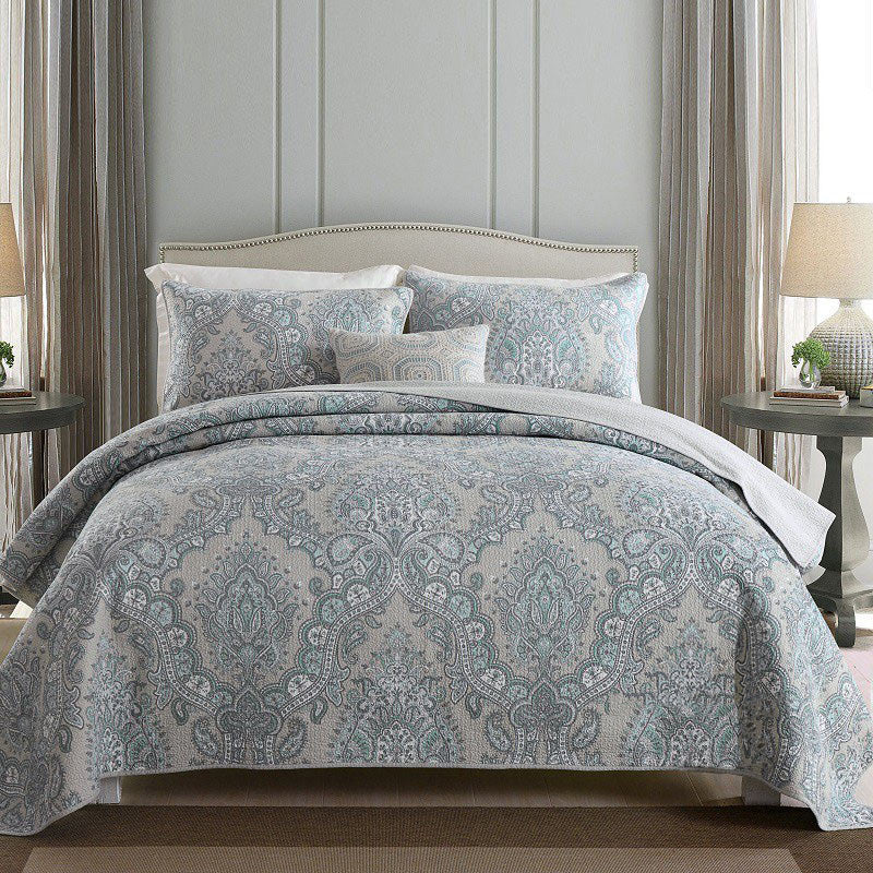 Bohemian Royal Beige Cotton 3 Piece Bedspread Embroidery Bedding Set - Adore India   