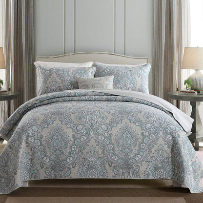 Bohemian Royal Beige Cotton 3 Piece Bedspread Embroidery Bedding Set - Adore India   