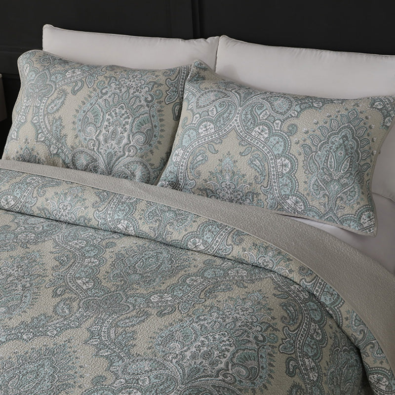 Bohemian Royal Beige Cotton 3 Piece Bedspread Embroidery Bedding Set - Adore India   