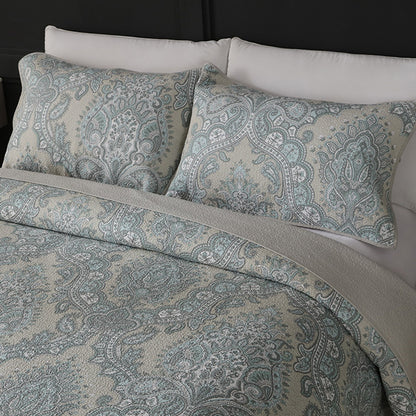 Bohemian Royal Beige Cotton 3 Piece Bedspread Embroidery Bedding Set - Adore India   