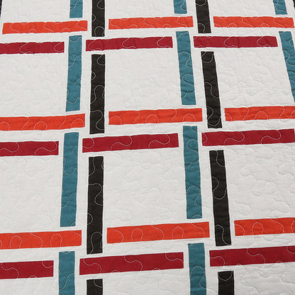 Red Multi Geometrical Cotton 3 Piece Bedspread Bedding Set - Adore India   