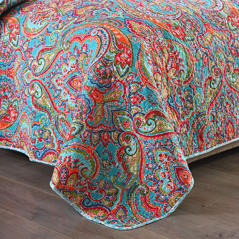 Bohemian Royal Multi Colour Cotton 3 Piece Bedspread Bedding Set - Adore India   