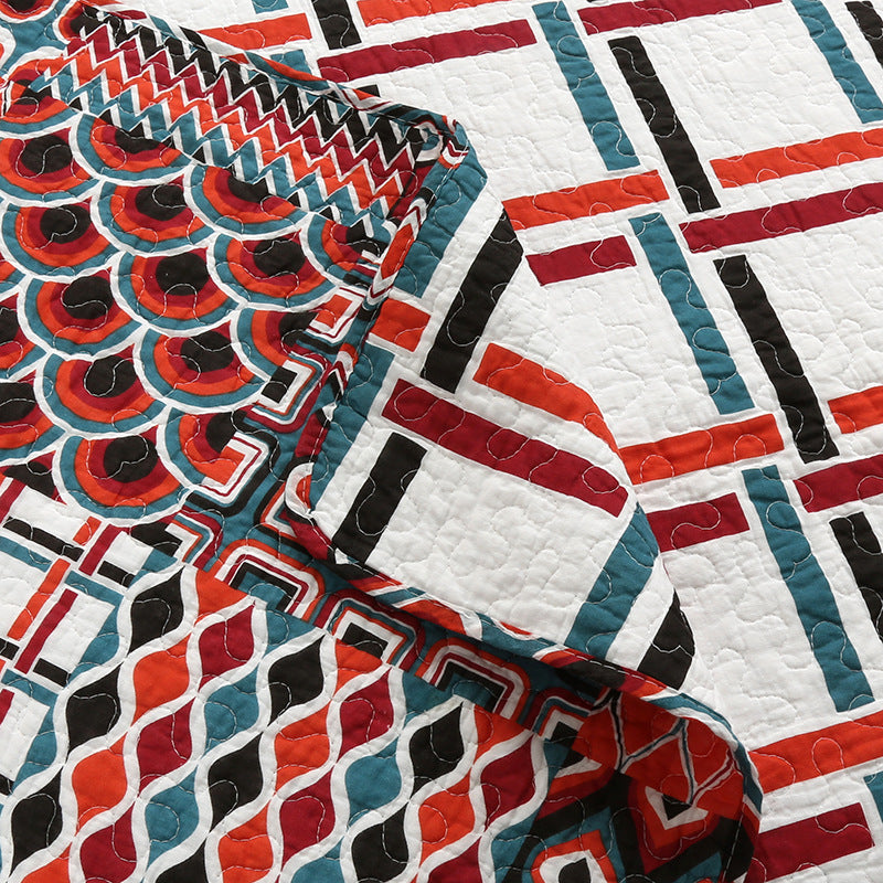 Red Multi Geometrical Cotton 3 Piece Bedspread Bedding Set - Adore India   