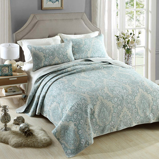 Bohemian Royal Mint Cotton 3 Piece Bedspread Embroidery Bedding Set - Adore India   