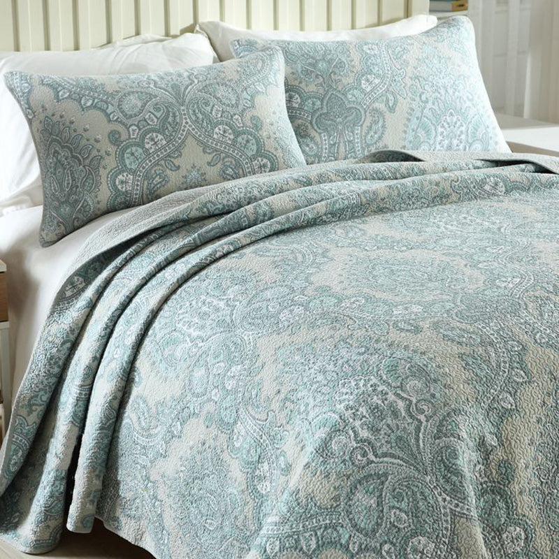 Bohemian Royal Mint Cotton 3 Piece Bedspread Embroidery Bedding Set - Adore India   