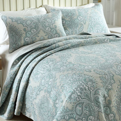 Bohemian Royal Mint Cotton 3 Piece Bedspread Embroidery Bedding Set - Adore India   