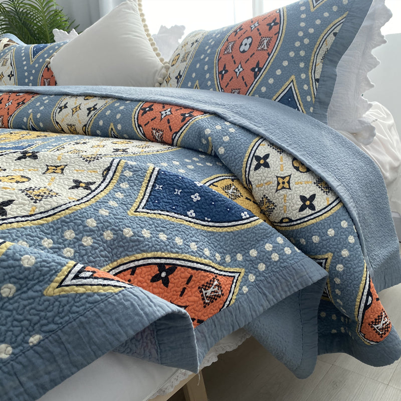 Bohemian Royal Cotton 3 Piece Bedspread Embroidery Bedding Set - Adore India   