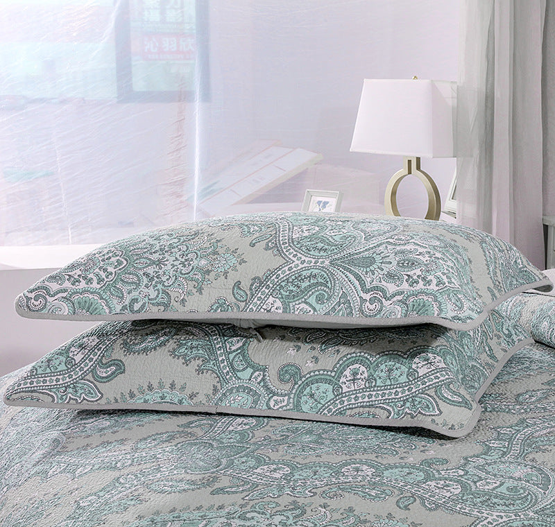 Bohemian Royal Mint Cotton 3 Piece Bedspread Embroidery Bedding Set - Adore India   