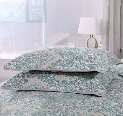 Bohemian Royal Mint Cotton 3 Piece Bedspread Embroidery Bedding Set - Adore India   