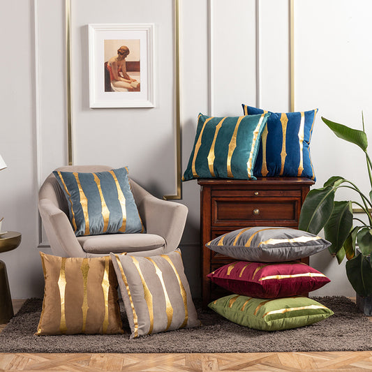 Velvet Gold Foil Printed Stripe Printed Throw Pillow Cushion Cover - Adore India   