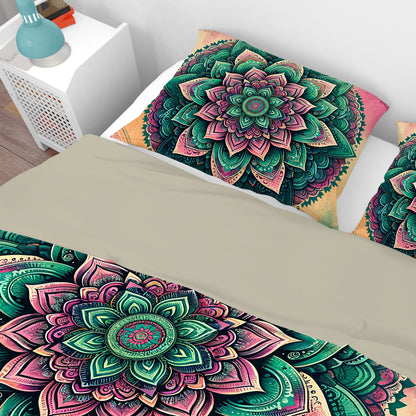 Multi Colour Ombre Lotus Reversible Quilt Cover Duvet Cover Set - Adore India   