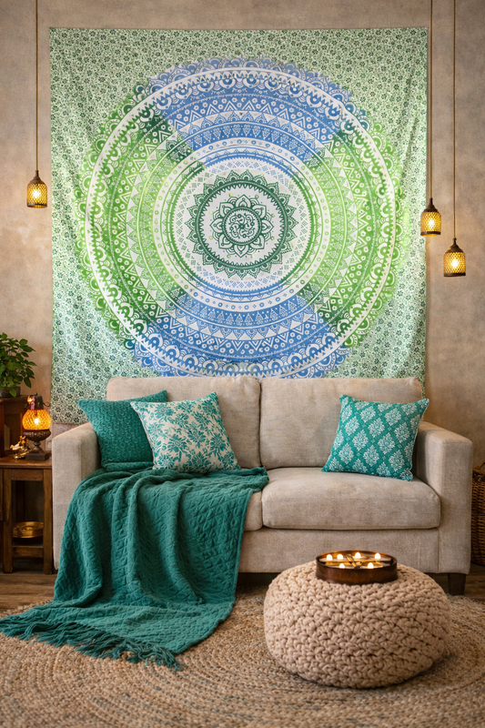Shri Blue Green Ombre Mandala Throw