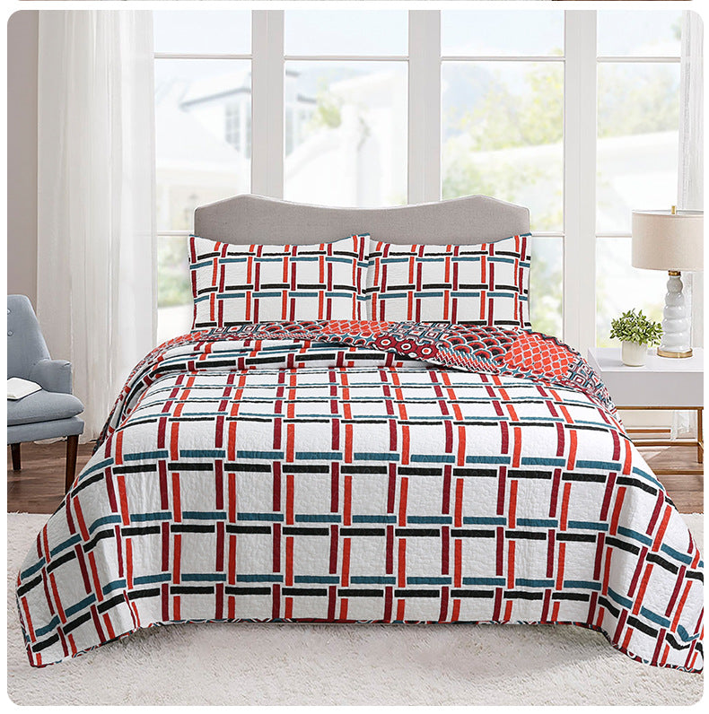 Red Multi Geometrical Cotton 3 Piece Bedspread Bedding Set - Adore India   