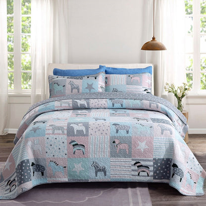 Animal Print Patchwork Cotton 3 Piece Bedspread Bedding Set Quilt - Adore India   