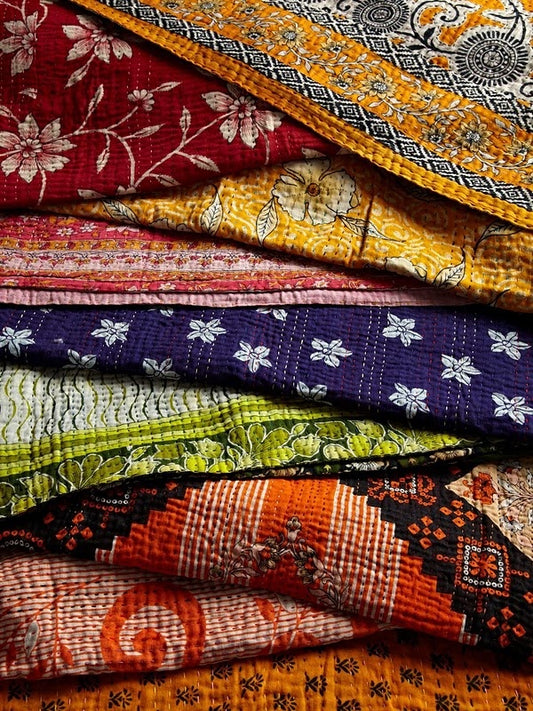 Vintage Kantha Quilts 5 Pcs Bulk Lot - Adore India   