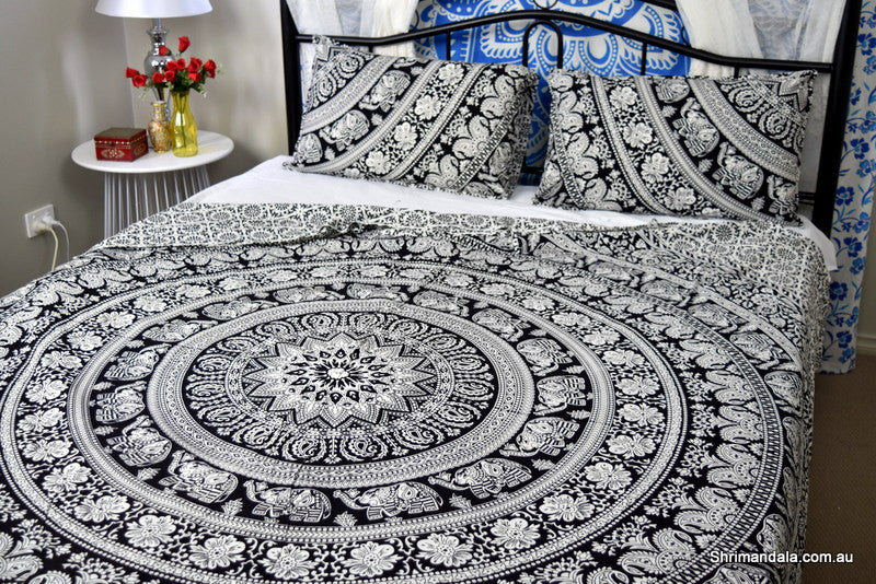 Good Luck Black Mandala Duvet Cover - Adore India   
