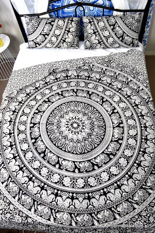 Good Luck Black Mandala Duvet Cover - Adore India   