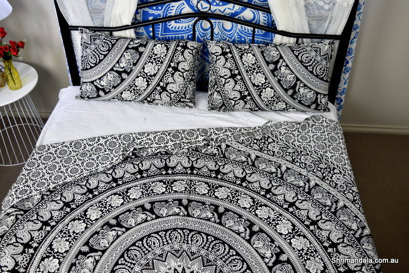Good Luck Black Mandala Duvet Cover - Adore India   