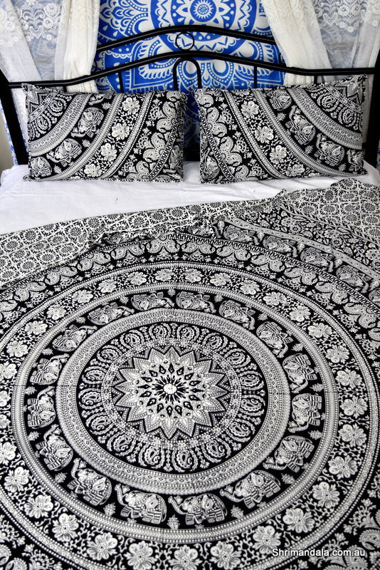 Good Luck Black Mandala Duvet Cover - Adore India   