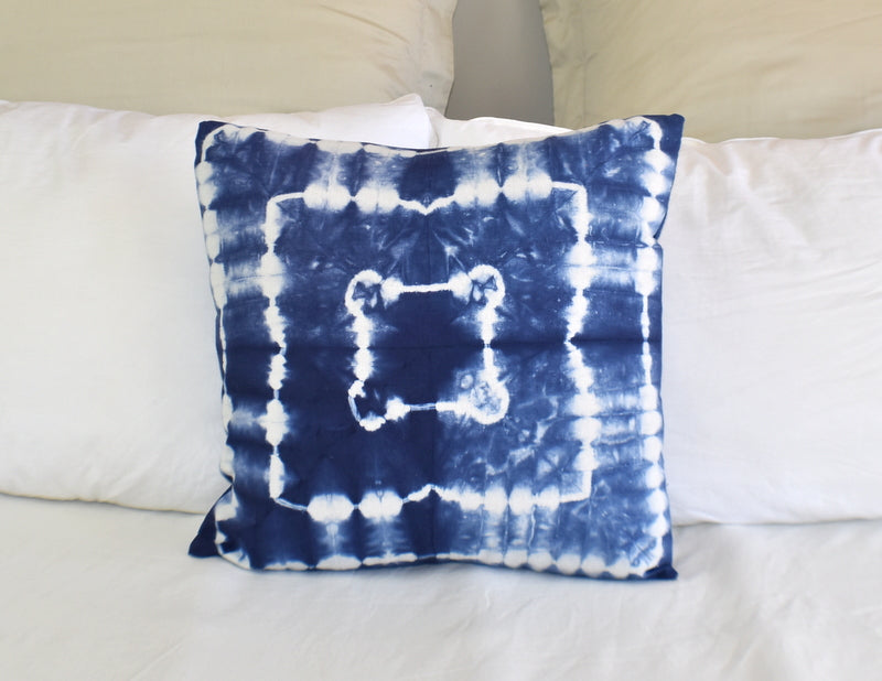 Hand Made Indigo Tie and Dye Square Cushion Cover 40cms - Adore India   