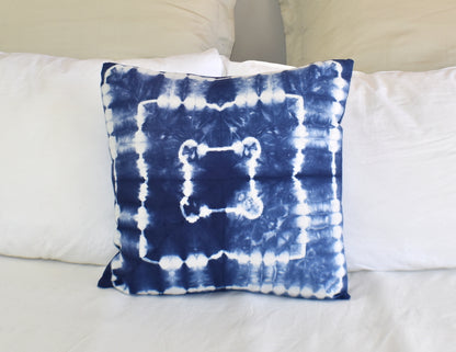 Hand Made Indigo Tie and Dye Square Cushion Cover 40cms - Adore India   