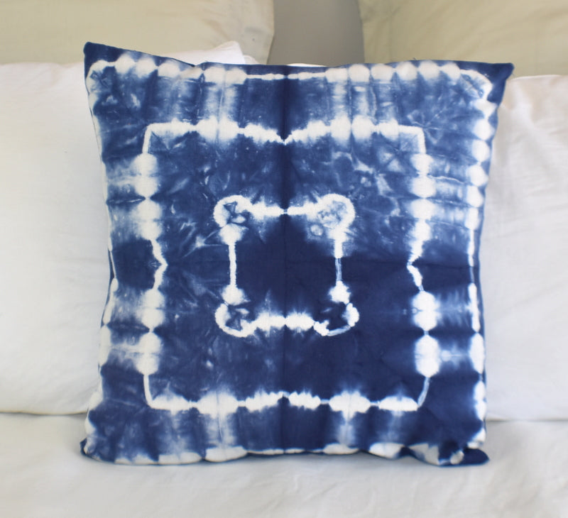 Hand Made Indigo Tie and Dye Square Cushion Cover 40cms - Adore India   