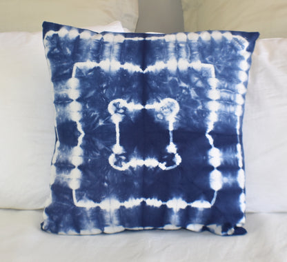Hand Made Indigo Tie and Dye Square Cushion Cover 40cms - Adore India   