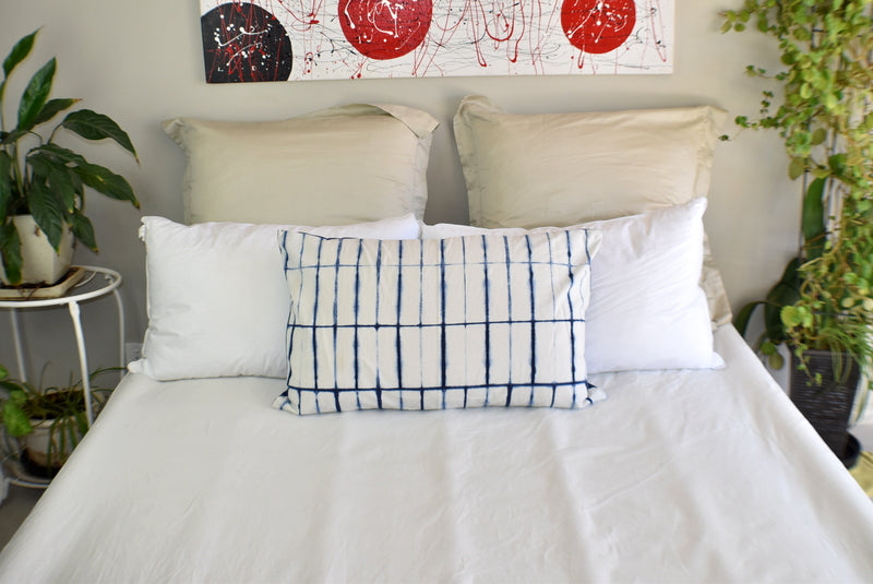 Hand Made Indigo Tie and Dye Stripe White Pillow Cover - Adore India   