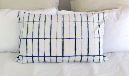 Hand Made Indigo Tie and Dye Stripe White Pillow Cover - Adore India   