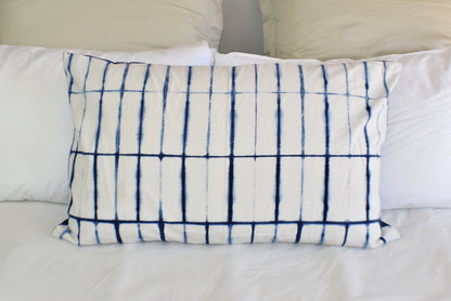Hand Made Indigo Tie and Dye Stripe White Pillow Cover - Adore India   