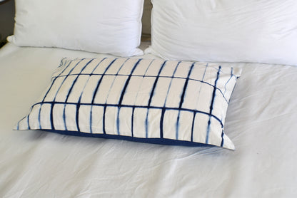 Hand Made Indigo Tie and Dye Stripe White Pillow Cover - Adore India   
