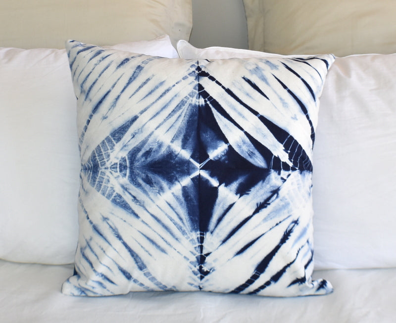 Hand Made Indigo Tie and Dye Star Cushion Cover 40cms - Adore India   